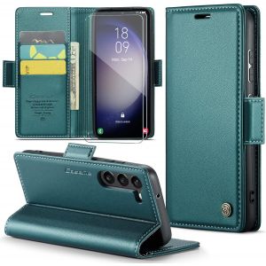 Kal-Coque Pour Samsung Galaxy S23 Plus+ 2 Pièces Verre Trempé,Antivol,Prend En Charge Le Chargement Sans Fil, Pochette Fermeture Magnétique Flip Case-Bleu-Vert - Neuf