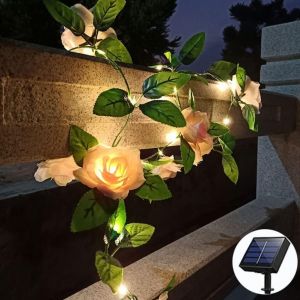 Guirlande Lumineuse Solaire De Jardin, 5m 50led Fleurs Lumineuses Solaires En Cha&icirc;ne Ext&eacute;rieures &Eacute;tanches, Lumi&egrave;res Roses &Agrave; Led Blanc Chaud Pour L'all&eacute;e Du Jardin, La Pelouse, Les D&eacute;corations - Neuf