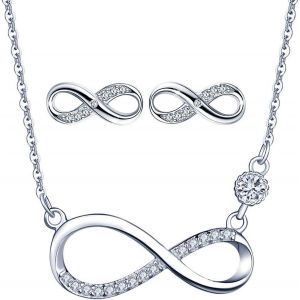 Collier Symbole D'infini, Boucles D'oreille De Symbole Infini, Bijou En Argent 925 Pour Femme Fille, Ensembles De Bijoux, Pendentif Diamant&eacute;, Cadeau No&euml;l Anniversaire - Neuf
