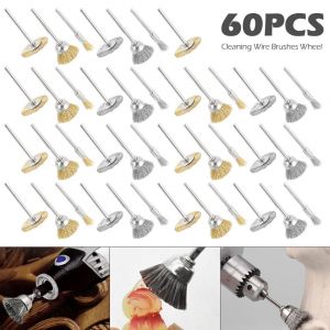 Ensemble de 60 brosses m&eacute;talliques pour outil rotatif Dremel, en acier inoxydable et cuivre. - Neuf