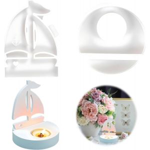 Kalanka-2 Pi&egrave;ces Moule En Silicone Pour Bougies,Moules En Silicone Pour Bougies De Table,Moule En Silicone Pour Bateau &Agrave; Voile,Moules Epoxy Bougeoir,Pour Bricolage,Moulage De Bougies,Artisanat - Neuf