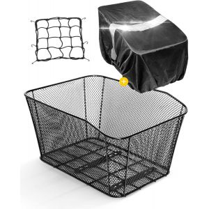 Subzonal-Panier V&eacute;lo Arri&egrave;re, Panier V&eacute;lo Pour Cartable Avec Couvercle De Panier Imperm&eacute;able & Filet &Agrave; Bagages Panier De V&eacute;lo Pour Le Grand Arri&egrave;re, 40&times;32&times;21 Cm, Noir - Neuf