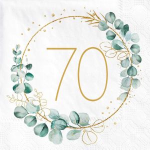MEVRONISSHOP-40 Pi&egrave;ces Serviettes 70e Anniversaire - Papier Vert Eucalyptus - D&eacute;coration de Table Joyeux 70 Ans pour Homme et Femme - Neuf