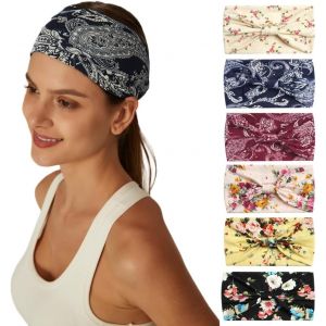 Ershi-6pcs Bandeaux Pour Femmes Foulard Large Boho Bandanas Bandeaux Élastiques Accessoires De Cheveux Turbans Noués Head Wrap Adu[1 - Neuf