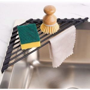 Eryi-Petit Égouttoir À Vaisselle Triangulaire Enroulable Avec Revêtement En Silicone Et Cadre En Acier Inoxydable Pour Coins D'évier, Égouttoir De Cuisine Multifonction Pour Économiser De - Neuf