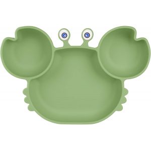 Assiette Bébé À Ventouse (Verte), Assiette Bébé En Silicone À 3 Compartiments, Compatible Lave-Vaisselle Et Micro-Ondes, Compatible Avec La Plupart Des Plateaux De Chaise Haute. - Neuf