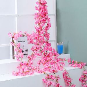 HJLIAN Guirlande de fleurs de cerisier artificielles en vigne, decoration d'interieur pour chambre a coucher, bureau, rose rouge - Neuf