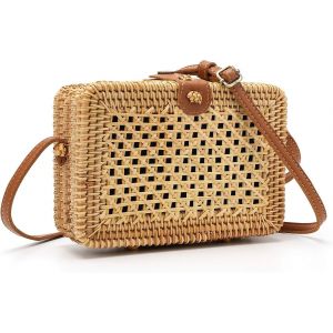 Sac en rotin tissé à la main Sac panier fait à la main Petit sac à main dames Vintage paille sac à bandoulière Bohème - Neuf