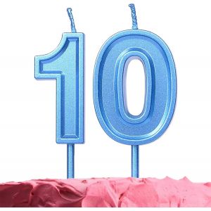 Chenquansarl-Bougie D'anniversaire Numéro 10 ¿ Blue Number 10 Bougies Sur Bâtonnets ¿ Bougie Numérotée Pour Anniversaire, Fête De Mariage ¿ 10 Ans Pour Décoration De Gâteau ¿ Bleu 10 Bougies - Neuf