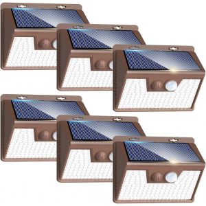 Lampe Solaire Exterieur Detecteur De Movement Lot De 6, Lumiere Solaire 3 Modes, Ip65 &Eacute;tanche Spot Solaire, Eclairage Exterieur Applique Murale Pour Jardin Garage[Brun Bordure] - Neuf