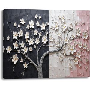 Eryi-Moderne Motif Floral Abstrait Impression Sur Toile Noir, Blanc Et Rose Tableaux Déco Muraux Salon Affiche Decoration Painting Poster Peinture Sur Toile Art Mural Chambre 30×40cm - Neuf