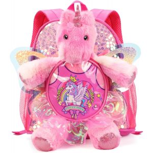 Licorne Poupee Sac A Dos Fille,Cartable Enfants Avec Ailes De Papillon Pour Maternelle Primaire,Pu Paillettes Mode Sac Ecole,Casual Backpack,Cadeau Fille Pour Rentrée Anniversaire Noel[T162] - Neuf