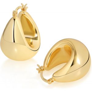 Kal-Alexcraft Boucles D'oreilles Créoles Épaisses 14k Or Argent 925 Plaqué Chunky Creoles Cadeau Bijoux Femme - Neuf