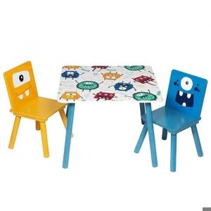 GINGER HOME Ensemble Table et 2 Chaises Enfant &iquest; Th&egrave;me GHOSTS &iquest; Bois MDF et Pin &iquest; Pour Apprentissage, Jeu, Repas &iquest; D&egrave;s 3 Ans - Neuf