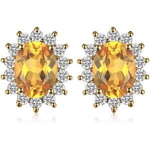 Diana Princess Kate Middleton Stud Earrings Natural Amethyst Peridot Garnet Citrine Topaz Women's 925 Silver/Rose Gold Plated/Yellow Gold, Vintage Jewelry Gift Set - Neuf