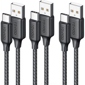 TIANYI-Cable USB C [1M/Lot de 3] USB C vers USB Charge Rapide 3A Cable Chargeur Type C Nylon Tress&eacute; pour iPhone 16/15 Pro Max, Galaxy S24/S23/S22/S21/S20/S10, Huawei, Xiaomi, Google Pixel - Neuf