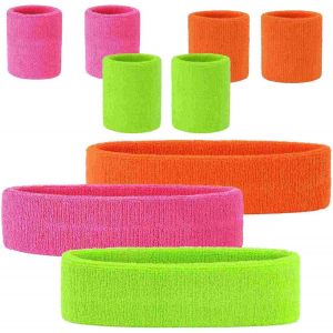 Meimie-3 Set Bandeau Fluo Annee 80 Bandeau Et Bracelets Fluo Bandeau Fluo Sport Bandeau Orange Fluo Années 80 Bandeau Sport Fluo Année 80 Guetres Femme Fluo(Rose+Fruit Vert+Orange) - Neuf