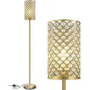 Lampadaire Doré, Lampadaire Élégant En Cristal, Lampe Debout Moderne Avec Interrupteur À Pied Marche/Arrêt, Éclairage Accent À Poteau Haut Pour Salon, Chambre De Fille, Coiffeuse, Bureau - Neuf
