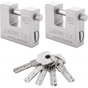 Lot de 2 cadenas de conteneur avec cl&eacute;s, cadenas de s&eacute;curit&eacute; robuste de 74 mm, anse de 12 mm d'&eacute;paisseur, cylindre anti-per&ccedil;age, cadenas en acier pour conteneur, porte, abri de jardin, - Neuf