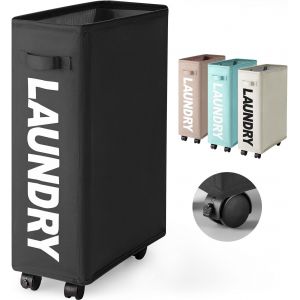 Sjzg-Corbeilles &Agrave; Linge Bac &Agrave; Linge Avec 4 Roues 43l Mince Et Pliable Bac &Agrave; Linge Collecteur De Buanderie Oxford Trieur De Blanchisserie Pour Salle De Bains(Noir) - Neuf