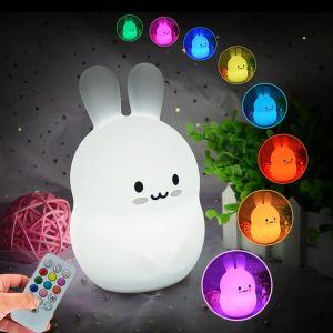 Lapin Veilleuse Pour Enfants - Lampe De Chevet Chambre D&eacute;coratives Silicone Lumi&egrave;res D'ambiance Animaux Pour Filles Et Gar&ccedil;ons- Luminosit&eacute; Et Couleur R&eacute;glables, R&eacute;glage De L'heure - Moyen - Neuf