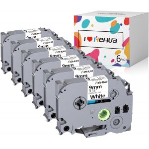 6PK TZe221 Compatible avec Brother TZe-221 Ruban p-touch Remplacement pour Brother TZ-221 Ruban Noir sur Blanc 9mm x 8m, Compatible avec Brother PTouch PT-h101 h100 h105 D200 D210 P300BT P710BT - Neuf