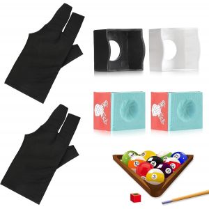 Gants de billard élastiques à 3 doigts ¿ Gant de sport pour la main gauche avec 2 jeux de craies de piscine et porte-craie,accessoires de queue de billard - Neuf