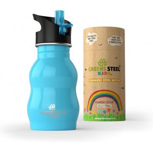 Gourde Enfant Inox 350 Ml - Bleue I Bouchon Anti-Fuite Avec Paille Et Poignée Pour Enfants I Gourde Anti Fuite Enfant Avec Paille I Bouteille D`Eau Inox Écologique I Idéal Boîte À Lunch Ou Cadeau - Neuf