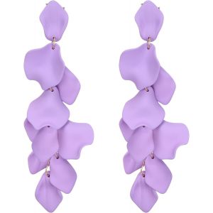 Boucles D'oreilles Longues En Forme De Pétale Pour Femme Fille Acrylique Fleur Dangle Été Vacances Bijoux Rose Ton D'or - Neuf