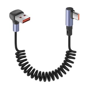 TZF-C&acirc;ble spiral&eacute; USB A vers USB C &agrave; 90 degr&eacute;s - 3,2 FT 6 A/65 W - Charge rapide et transfert de donn&eacute;es - C&acirc;ble court USB type C r&eacute;tractable pour t&eacute;l&eacute;phone, PC, Android Auto (USB A angle droit) - Neuf