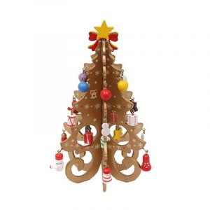 Petite artificiel jaune, arbre de No&euml;l, d&eacute;coration de table avec des mini-d&eacute;corations de No&euml;l pour la table de No&euml;l, d&eacute;coration de bureau, en bois, arbre de No&euml;l, cadeau, cartoon DIY cadeau - Neuf