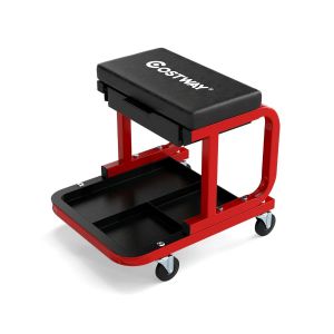 Lot de tabourets de m&eacute;canicien roulants 44 x 37 x 40,5 cm capacit&eacute; de 185 kg design ergonomique en m&eacute;tal noir Helloshop26 20_0017954 - Neuf