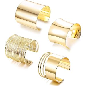Eryi-4 Pièces Bracelet Manchette Bracelet Bangle Ensemble Pour Femmes Filles Lisse Ouvert Large Fil Réglable Or Bracelets Haut Bande Manchette Poignet Wrap Alliage Bracelets Bijoux - Neuf
