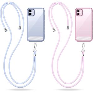 MDY-Cordon Telephone Portable avec 2 Patchs, Tour de Cou Telephone Universelle Lanière Téléphone Réglable Amovible Collier Compatible avec Plupart des Smartphones (Rose Violet + Bleu Clair) - Neuf