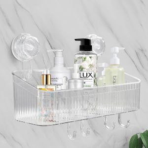 Étagère de Douche Ventouse Sans Perçage-Rangement Amovible avec Crochets,Imperméable et Résistant à l'Huile,Capacité de Charge 25kg,Organisateur pour Salle de Bain et Cuisine - Neuf