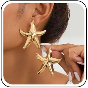 Kal-Boucles D`Oreilles Boho Grandes Étoiles De Mer Boucles D`Oreilles Pendantes Étoile De Mer Dorées Boucles D`Oreilles Étoiles De Mer En Métal Boucles D`Oreilles Exagérées Grandes Étoiles - Neuf