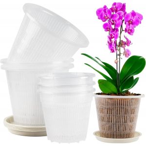 ERYI-6Pcs Pot A Orchidée, Petits Pot De Fleur Diamètre 10/12 Cm Avec Trous De Drainage Et Soucoupe,Pour Orchidée, Jardin, Balcon - Neuf