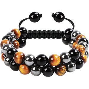 Eryi-Bracelet Homme Perle, Bracelet Pierre Naturelle Homme, Bracelet Tressé Homme Reglable, Bracelet Oeil De Tigre Bracelet Pierre De Lave Homme, Bracelets Cadeau Pour Homme - Neuf
