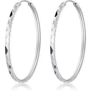 Kal-Grandes Boucles D'oreilles Cr&eacute;oles En Argent 925 Pour Femme - Hypoallerg&eacute;niques Et Polies - Diam&egrave;tre : 40/50/60 Mm - Neuf