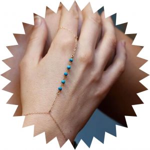 Kal-Bracelet Boho Turquoise Perle Anneau Doigt Or Petite Perle Main Harnais Cha&icirc;ne Bracelet Vintage Turquoise Esclave Cha&icirc;ne Main Bracelet R&eacute;glable Esclave Cha&icirc;ne Bijoux Pour Femmes - Neuf