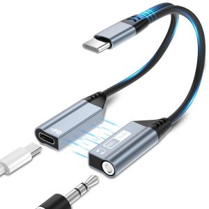 LORANKA-Adaptateur et Chargeur magn&eacute;tique 2 en 1 USB C vers Prise Casque 3,5 mm, USB C vers Jack Audio auxiliaire Hi-Res 32 bits/384 kHz avec c&acirc;ble de Charge Rapide PD 60 W pour iPadiPhone 17/16 - Neuf