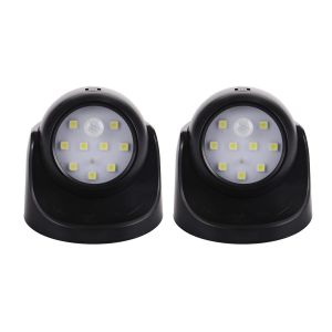 Lot de 2 lampes &agrave; d&eacute;tecteur de mouvement 360&deg;, &eacute;tanches, &agrave; piles et &agrave; t&ecirc;te r&eacute;glable. - Neuf