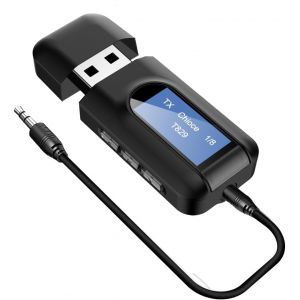 KALANKA-Adaptateur Bluetooth USB, Emetteur et R&eacute;cepteur Bluetooth 5.0 avec Jack C&acirc;ble Audio 3,5mm Faible Latence, Plug et Play Transmetteur Sans fil pour Syst&egrave;me Audio,TV/Haut-parleurs/Voiture/Voyage - Neuf
