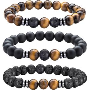 Eryi-Bracelets Perle Pour Homme, Réglables Bracelet Pierre Naturelle Homme, Bracelet Oeil De Tigre Pour Hommes, 8mm Pierres Bracelets Cadeau Bijoux Hommes - Neuf