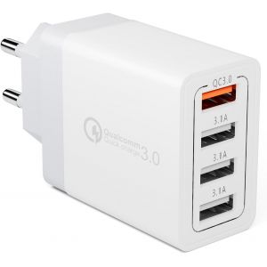 Ytfhg-Chargeur Secteur Usb 33w 4 Ports Chargeur Mural Adaptateur Usb Universel Avec Quick Charge 3.0 Pour Samsung Galaxy S10/S9/S8/A14/ Note 8/9, Lg G5/G6, Nexus 5x/6p, Iphone, Ipad Pro/Air, Moto Etc - Neuf
