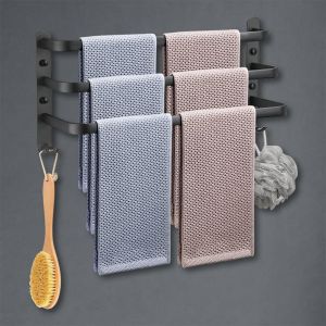 Porte-Serviettes Mural Porte Serviette Salle De Bain Étagère Serviette Avec Crochets Porte-Serviettes Aluminium Étagère Serviette Pour Cuisine, Salle De Bains, Hôtel (Noir, 50Cm)[POU8805622] - Neuf