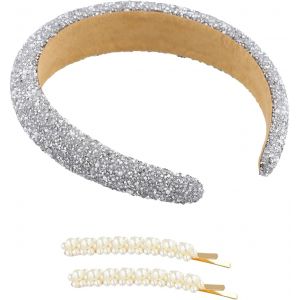 Bandeaux &Agrave; Paillettes Scintillantes, Bandeaux &Eacute;l&eacute;gants Avec Strass Et Perles, Serre Tete Pour Femmes Et Filles, Avec Deux Pinces &Agrave; Cheveux En Perles, Pour Les F&ecirc;tes Mariages Et Usage Quotidien - Neuf