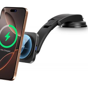 SJZG-Support Telephone Voiture Magsafe, Chargeur Magsafe Voiture, Tableau De Bord Support Telephone Magn&eacute;tique Chargeur Sans Fil Pour Iphone 16/15/14/13/12, Samsung Galaxy S25 Series, Charge Rapide - Neuf