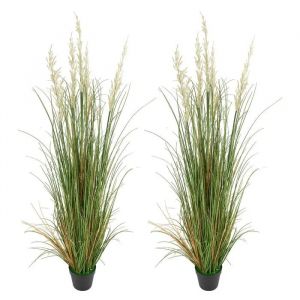 Herbe Artificielle en Pot 149,9 cm-Duoku-avec Roseaux-Lot de 2 Plantes Synth&eacute;tiques-pour D&eacute;coration Int&eacute;rieure et Ext&eacute;rieure - Neuf