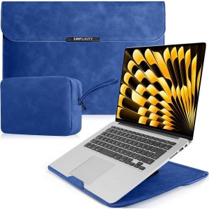 15-16 Pouces Housse Pour Laptop Avec Stand Pour Macbook Pro 16"" M4/M3/M2/M1 Pro/Max 2024-2019, Macbook Air 15"" M4/M3/M2 2025-2023, Pu Cuir Ordinateur Portable Pour Hp Surface Laptop - Bleu - Neuf